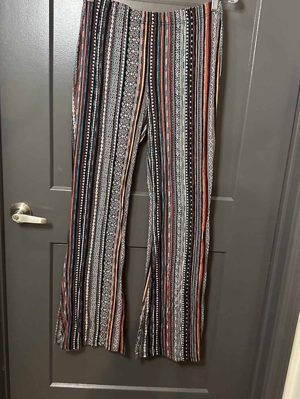Black, White, Patterned Striped Wide-Leg Pants
